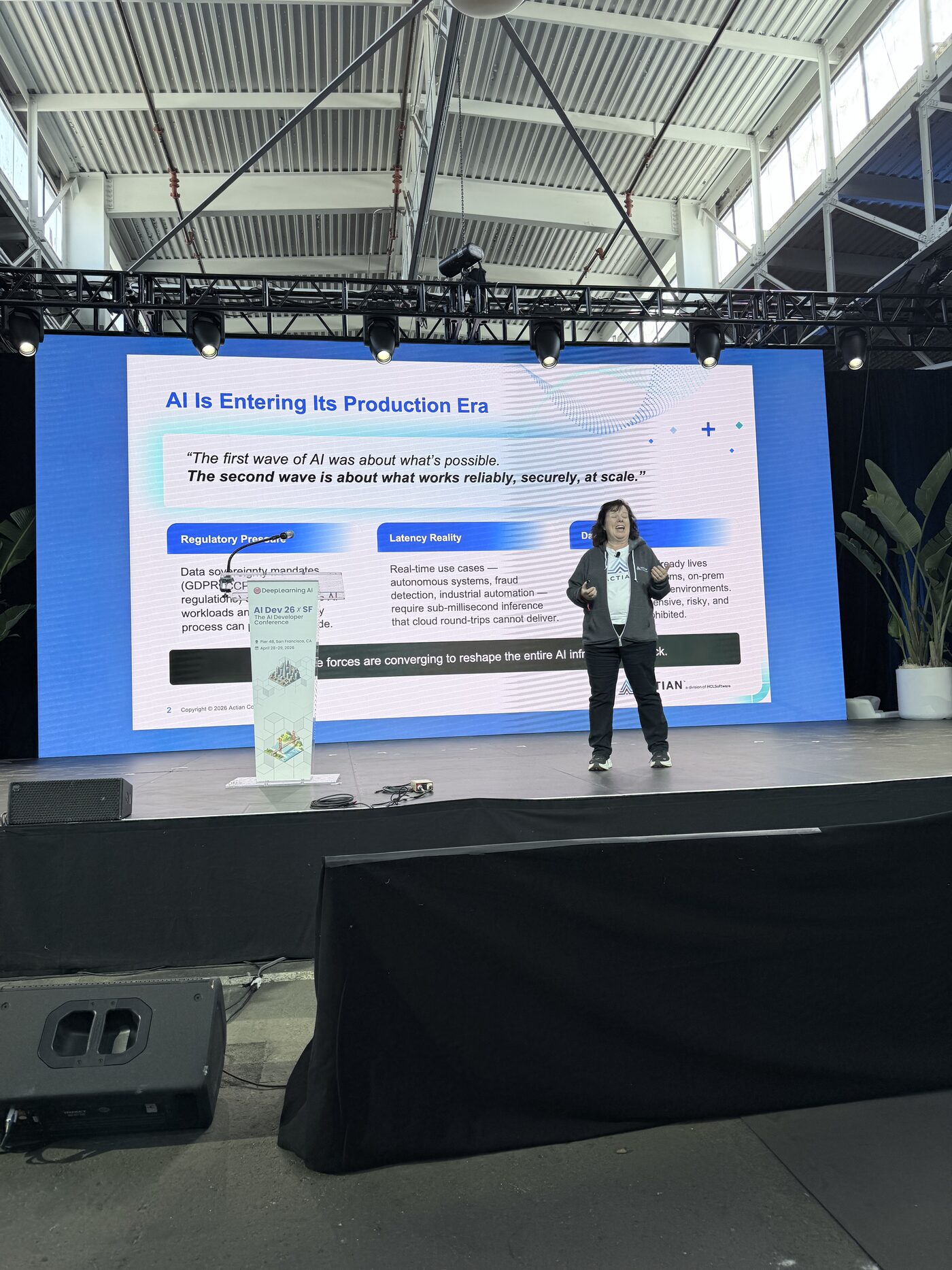 Future of Software Engineering panel on stage: Marina Mogilko moderating with Michele Catasta (Replit), Dan Maloney (LandingAI), Richmond Alake (Oracle), and Joe Reis (Practical Data Media)