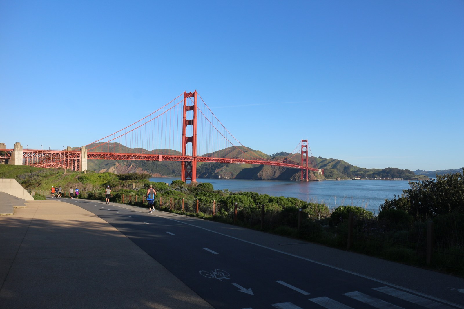 The Golden Gate Bridge seen from the Presidio waterfront path